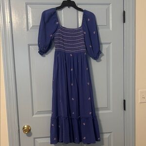 In Bloom Blue Maxi Dress with Pink Embroidery